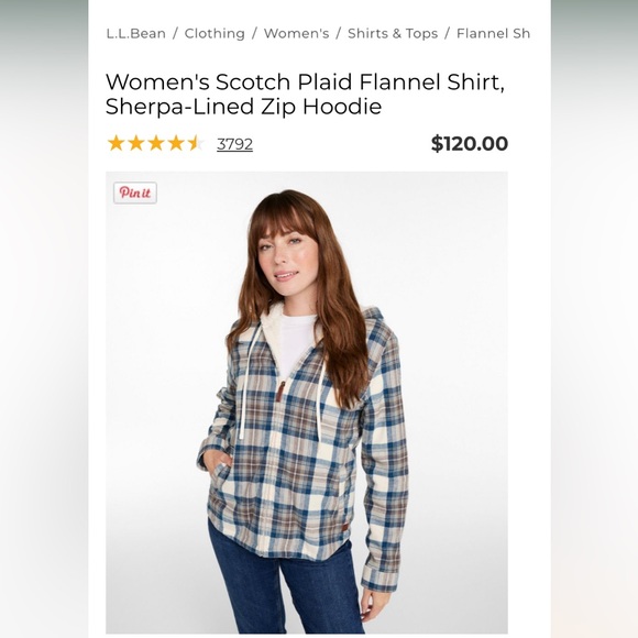 L.L. Bean Women’s Scotch Plaid Sherpa Lined Hooded Jacket Indigo/Tartan size M - Picture 15 of 16